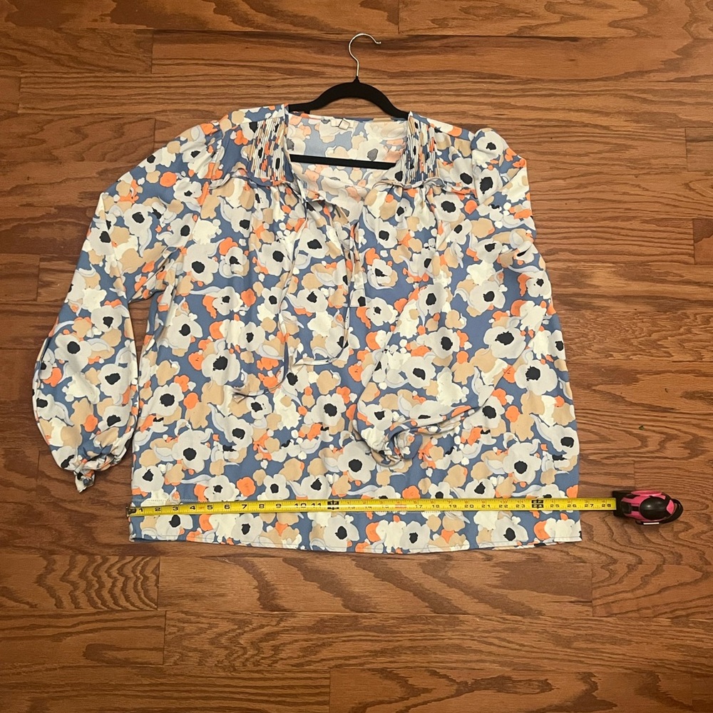 Joie Cream and Blue Blouse with Peter Pan Collar